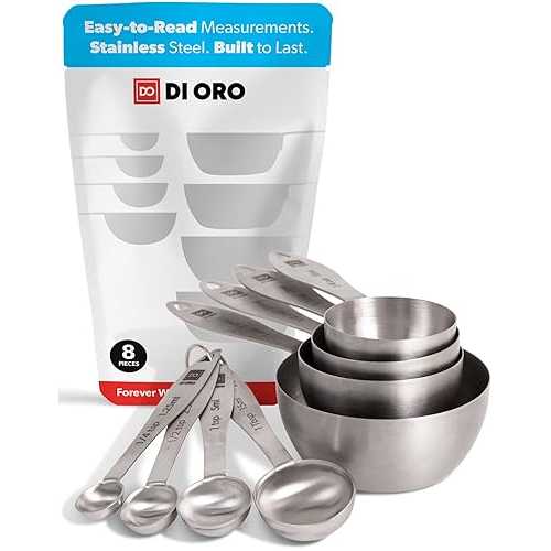 di Oro Living DI ORO Stainless Steel Measuring Cups - Metal Measuring Cups - Food Grade 8-Piece Kitchen Measuring Cup & Spoon Set - Liquid Measuring Cups & Spoons for Cooking & Baking - Dishwasher Safe (8-Pieces) 8,414円