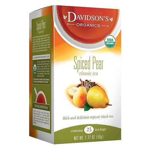 Davidson's Organics, Spiced Pear, 25-count Tea Bags, Pack of 6