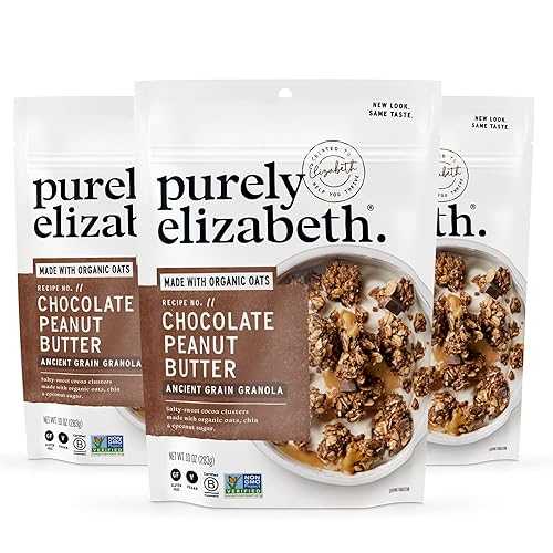 Purely Elizabeth、チョコレートピーナッツバター、古代穀物グラノーラ、グルテンフリー、非遺伝子組み換え、10オンス（3個パック） purely elizabeth. Purely Elizabeth, Chocolate Peanut Butter, Ancient Grain Granola, Gluten-Free, Non-GMO, 10 Ou