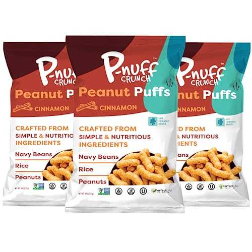 Pnuff Crunch Peanut Butter Puffs - Healthy Snacks, Low Calorie Snacks, Gluten Free Snacks, Vegan, High Protein, Keto, Office Snacks, Low Sugar, as Seen on Shark Tank - Cinnamon, 4 Oz Bag (Pack of 3) P-Nuff Pn