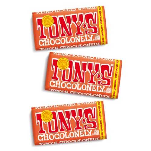Tony's Chocolonely Tony’s Chocolonely 32% Milk Chocolate Caramel Sea Salt Bars - Caramel Sea Salt Chocolate, Belgium Chocolate, No Artificial Flavoring, Fairtrade & B Corp Certified - 6.35 Oz, 3 Bars