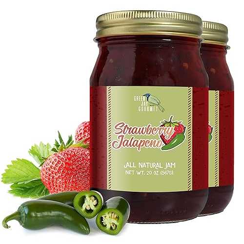 Green Jay Gourmet Strawberry Jalapeno Jam - All-Natural Strawberry Jam with Fresh Strawberries, Jalapeno Peppers & Lemon Juice - Vegan, Gluten-free Jam w/ No Preservatives - Made in USA - 2 x 20 Ounce