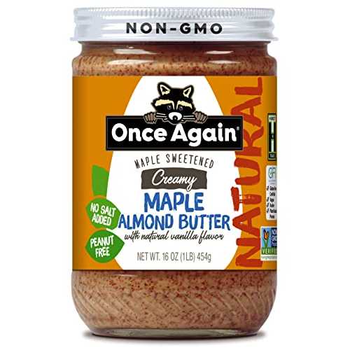 ワンス アゲイン ナチュラル、ナチュラル バニラ風味のメープル アーモンド バター - 16 オンス ジャー Once Again Natural Creamy Maple Almond Butter with Natural Vanilla Flavor, 16oz - Gluten Free Certified, Peanut Free, Vegan,