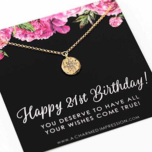 21歳の誕生日プレゼント • 彼女への14Kゴールドネックレス • ダイヤモンドスターバーストネックレス • 21歳 • マイルストーンセレブレーションジュエリー • ソウルシスター、親友、娘さんへのギフトアイデア A Charmed Impression 21st Birthday Gift |Glomarket