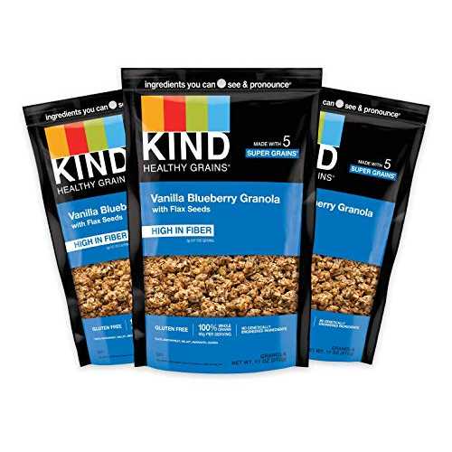 KIND Healthy Grains, Vanilla Blueberry Granola with Flax Seeds, Healthy Snacks, Gluten Free, 100% Whole Grains, 5g Protein, 11oz, 3 Count