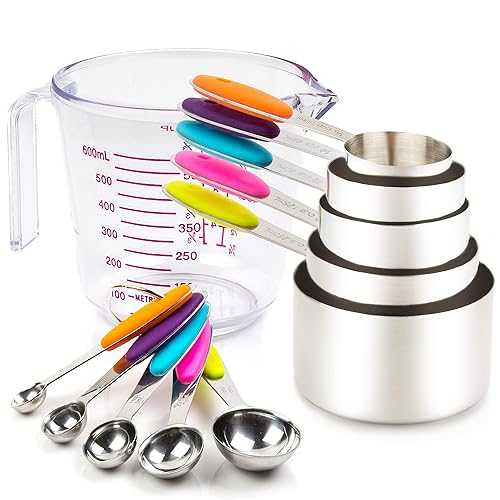 CONTROL KITCHEN Measuring Cups and Spoons Set 11 Piece. Includes 10 Stainless Steel Measuring Spoons and Cups Set and 1 Plastic Measuring Cup. Liquid Measuring Cups Set and Dry Metal Measuring Cup Set
