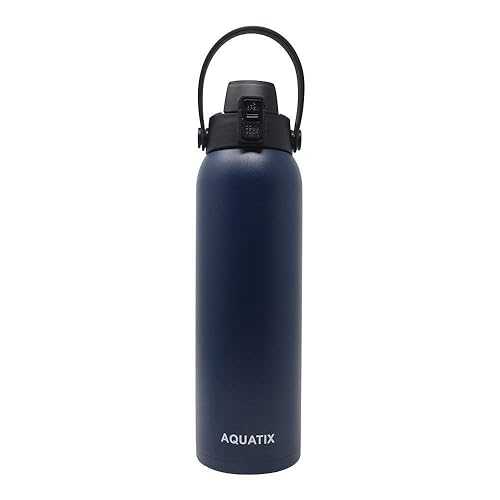 Aquatix Flip Top Double Wall Insulated Stainless Steel Sports Water Bottle (Midnight Blue, 32-Ounce) Aquatix FlipTop Sport Bottle Aquatix Flip Top Double Wall Insulated Stainless Steel Sports Water Bottle (Midnight Blue,
