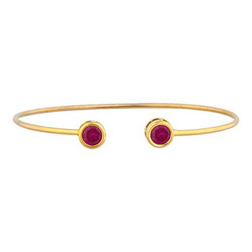 14K ゴールド作成ルビー ラウンド ベゼル バングル ブレスレット Elizabeth Jewelry 14Kt Gold Created Ruby Round Bezel Bangle Bracelet