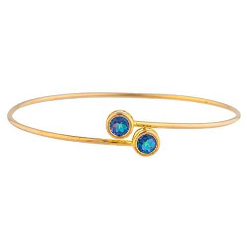 14K ゴールド 自然的 青碧 ミ突っ支い棒 トパーズ色 ラウンド ベゼル バングル 腕輪 Elizabeth Jewelry 14Kt Gold Natural Blue Mystic Topaz Round Bezel Bangle Bracelet