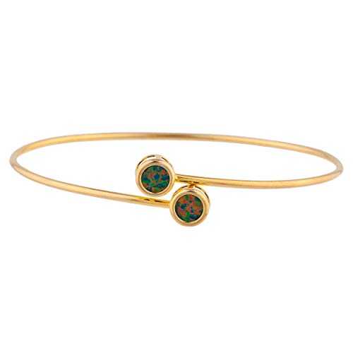 14K ゴールド 模擬 黒いこと 乳白色 ラウンド ベゼル バングル 腕輪 Elizabeth Jewelry 14Kt Gold Simulated Black Opal Round Bezel Bangle Bracelet