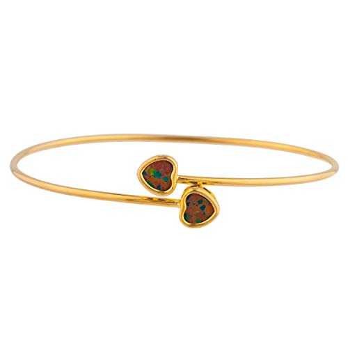 14K ゴールド 模擬 黒いこと 乳白色 ハート形 ベゼル バングル 腕輪 Elizabeth Jewelry 14Kt Gold Simulated Black Opal Heart Bezel Bangle Bracelet