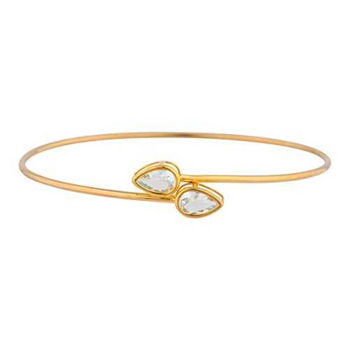 14K ゴールド 模擬 青緑色 ありの実 ベゼル バングル 腕輪 Elizabeth Jewelry 14Kt Gold Simulated Aquamarine Pear Bezel Bangle Bracelet