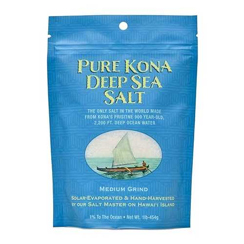 Kona Sea Salt Pure Kona Deep Sea Salt Medium Grind 1lb. Bag - Gourmet Crystals - Pure and Premium - 100% Hawaiian Kona Deep Sea Salt
