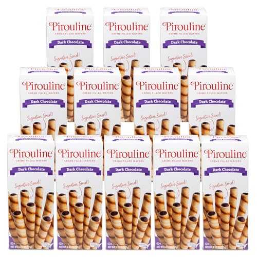 Pirouline Rolled Wafers - Dark Chocolate - Rolled Wafer Sticks, Cr・・me Filled Wafers, Rolled Cookies for Coffee, Tea, Ice Cream, Snacks, Parties, Gifts, Birthdays - 3.25oz Carton 12 Pack