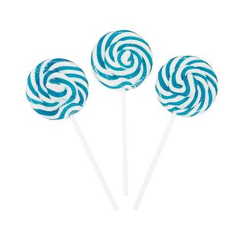 Fun Express Light Blue Swirl Lollipop Sucker - Bulk Set of 24 Individually Wrapped Pops - Candy Buffets, Graduation Parties, Anniversaries & Weddings