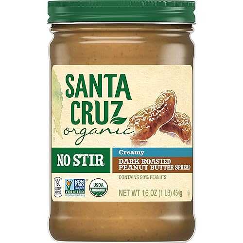 Santa Cruz ORGANIC Santa Cruz No Stir Peanut Butter, Dark Roasted, Creamy, 16 Ounce, 6 Pack
