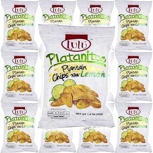 LULU Platanitos、レモン入りプランテンチップス、グルテンフリー、1.4オンスバッグ（12個パック、合計16.8オンス） LULU Plantain Chips LULU Platanitos, Plantain Chips with Lemon, Gluten-Free, 1.4oz Bag (Pack of 12, Total of 16.8 Oz)