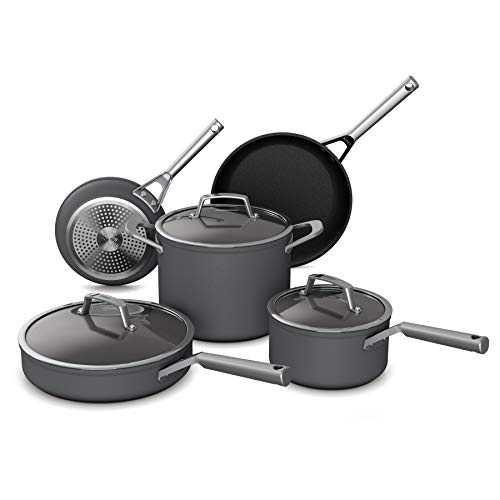 Ninja C38000 Foodi NeverStick Premium Hard-Anodized 8-Piece Cookware Set with Lids, Nonstick, Durable & Oven Safe to 500°F, Slate Grey