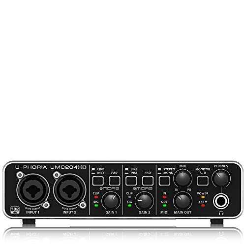 Behringer U-PHORIA UMC204HD Audiophile 2x4、24 ビット/192 kHz USB オーディオ/MIDI インターフェイス、Midas マイクプリアンプ付き Behringer U-PHORIA UMC204HD Audiophile 2x4, 24-Bit/192 kHz USB Audio/MIDI Interface with Midas Mic Prea