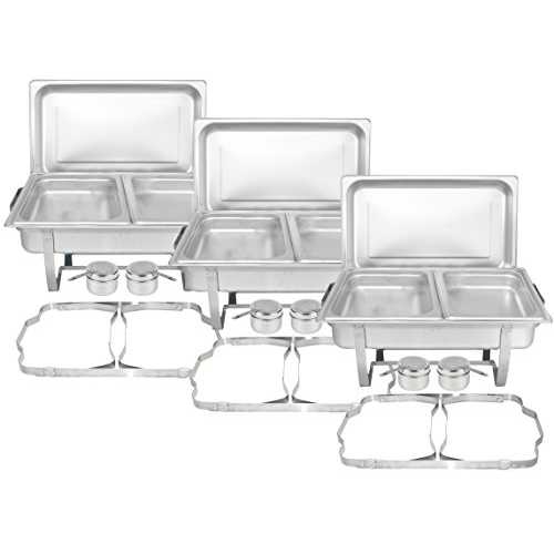 TigerChef チェーフィングディッシュ ビュッフェセット - チェーフィングディッシュ ステンレススチール - チェーファー3セットとハーフサイズスチームパンと折りたたみフレーム付きビュッフェウォーマーセット - パーティービュッフェ用フードウォーマー Tiger C