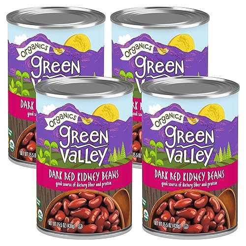 Green Valley Organics Dark Red Kidney Beans / Certified Organic / Deliciously Mild Taste and Firm Texture / Dark Red Color / Good Source of Dietary Fiber & Protein / 15.5 oz can (Pack of 4)｜Glomarket