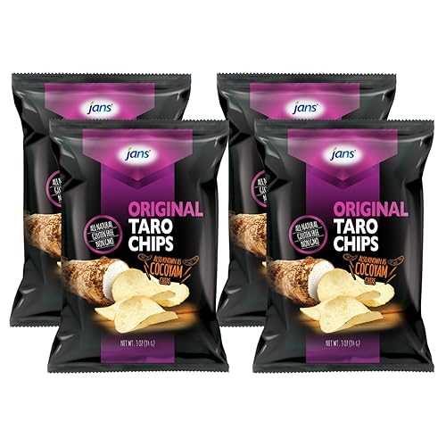 Jans Roots Original Taro Chips / Experience the Crunch: All Natural Ingredients, Gluten Free, Non-GMO, Delicious, and Irresistibly Crunchy / (Pack of 4) 3 OZ