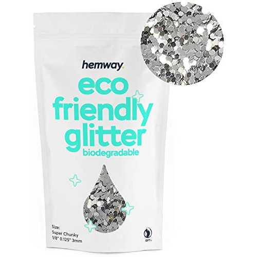Hemway Eco Friendly Biodegradable Glitter 100g / 3.5oz Bio Cosmetic Safe Sparkle Vegan for Face, Eyeshadow, Body, Hair, Nail and Festival Makeup, Craft - Super Chunky (1/8\