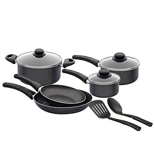 Goodcook Dishwasher Safe Nonstick, Even Heating Cookware, 10 pc, Non-stick black Good Cook Goodcook Dishwasher Safe Nonstick, Even Heating Cookware, 10 pc, Non-stick black