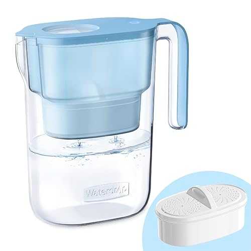 Waterdrop Water Filter Pitcher with 1 Filter, 5X Times Lifetime, Lasts 200 Gallons, for Fridge, Countertop and Gift, Reduces PFOA/PFOS, Chlorine, 7-Cup Capacity, Elfin, Blue