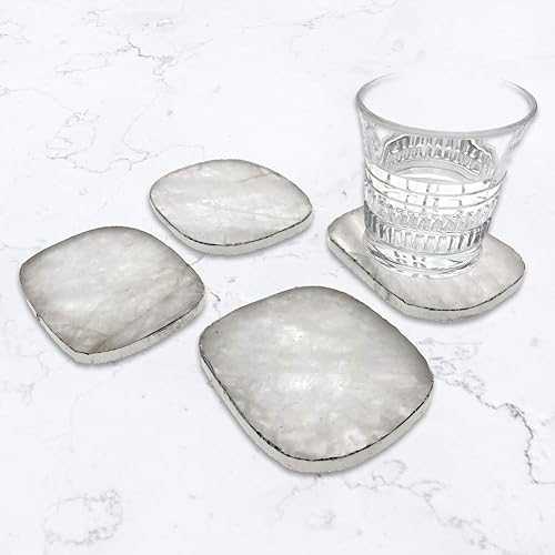 モダンホーム 天然ロッククリスタルクォーツストーンコースター4枚セット (シルバー) Modern Home Set of 4 Natural Rock Crystal Quartz Stone Coasters (Silver)|Glomarket