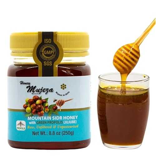 Authentic Mountain Sidr Honey (Jujube) with Propolis - Equal to Manuka Effectiveness, Unheated Unfiltered Unprocessed 100% Natural Gluten Free Raw Liquid Honey (250g / 8.8oz) Mujeza Al Shifa Authentic Mountain Sidr Hon