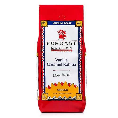 Puroast Coffee Low Acid High Antioxidant Vanilla Caramel Kahlua, 2.5 LB Ground
