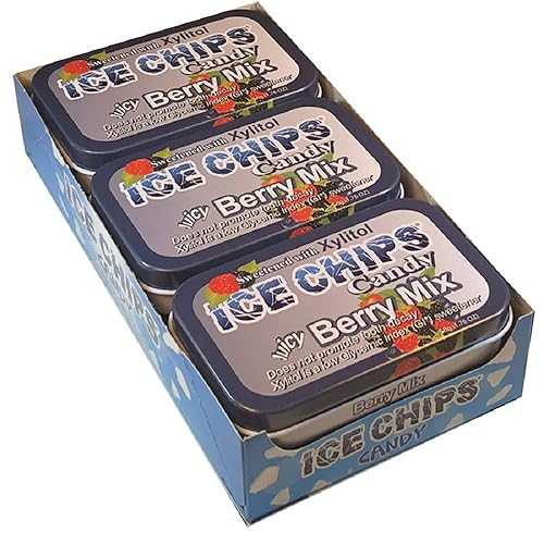 ICE CHIPS Xylitol Candy Tins 10.56 oz total (Berry Mix, 6 Pack) - Includes BAND as shown