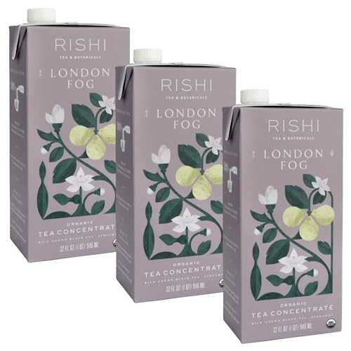 Rishi Tea London Fog Latte - Organic Black Tea Concentrate with Bergamot, Easy-to-Serve Hot or Iced Earl Grey Mix - 32 fl 薬局衡オンス Carton, 8 Servings (Pack of 3)