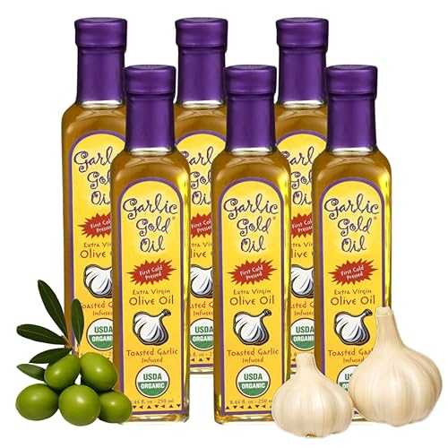 Garlic Gold Extra Virgin Olive Oil Infused with Garlic, Premium Certified USDA Organic, Low FODMAP, Cold Pressed (8.44 Fl Oz)