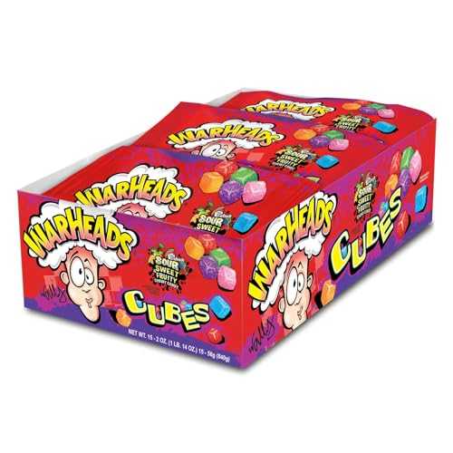 WARHEADS Cubes - Sour Sweet \u0026 Fruity Chewy Candy - Orange, Watermelon, Blue Raspberry, Black Cherry, Strawberry \u0026 Green Apple Flavors - 2 薬局衡オンス. Bags - 15 Pack