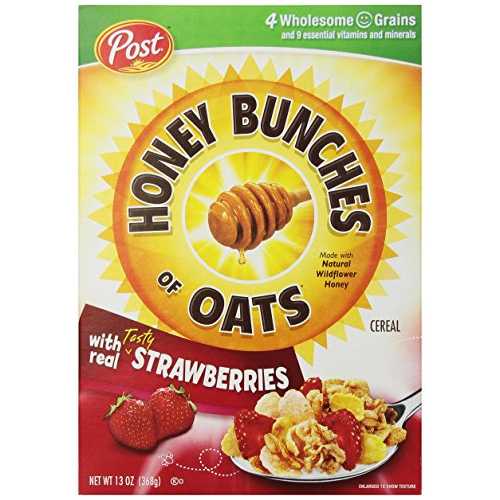 本物のオランダ苺を添えたオート麦禾穀類のハニーバンズ、13薬局衡オンス Honey Bunches of Oats Cereal with Real Strawberries, 13 薬局衡オンス