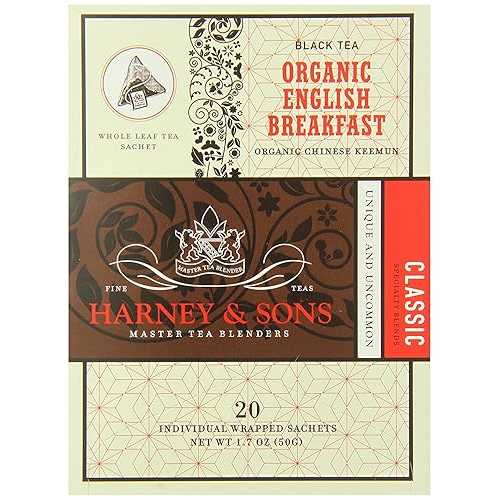 Harney \u0026 Sons Organic English Breakfast / 20 Wrapped Sachets, 20 Count Pack of 6, 100% Pure Black Tea