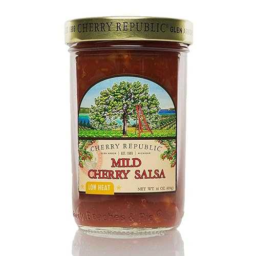 Cherry Republic Peach Cherry Salsa - Low Heat Salsa Mix with Authentic Michigan Cherries \u0026 Golden Peaches - Sweet Fruit Salsa with Mild Heat - Works Great as a Recipe Ingredient \u0026 Dip - 16 Ounces