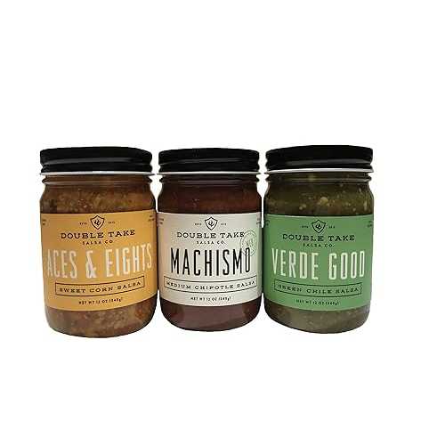 Double Take Salsa Co. Double Take Salsa Gourmet Variety 3-Pack, Aces \u0026 Eights Sweet Corn, Machismo Medium Chipotle, Verde Good Green Chile Salsas