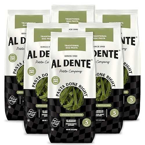 Al Dente Spinach Fettuccine - All-Natural, Hand-Crafted Egg Pasta. Traditional Pasta Noodles Made with Cage-Free Eggs, Semolina, and Spinach. Great for Pastas Soups Stews, 12薬局衡オンス Bags (Pack of 6) Al Dente Spinach Fettuc