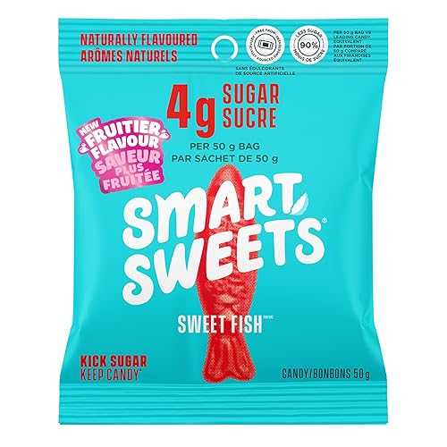 SmartSweets Sweet Fish, Candy with Low Sugar (3g), Low Calorie (130), No Artificial Sweeteners, Plant-Based, Gluten-Free, Non-GMO, Healthy Snack for Kids \u0026 Adults, 50g (Pack of 12)