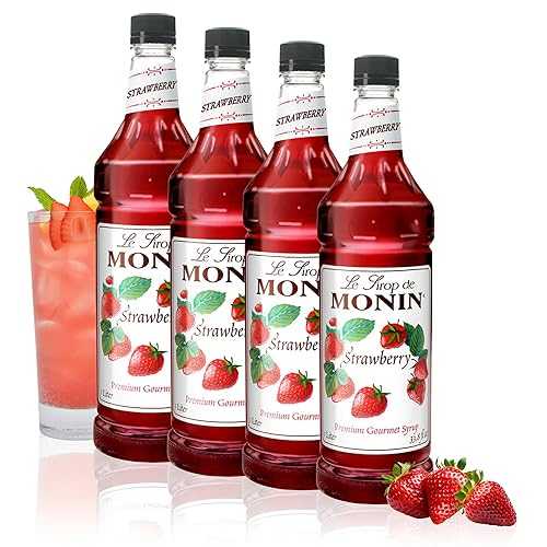 Monin - Strawberry Syrup, Mild and Sweet, Great for Cocktails and Teas, Gluten-Free, Non-GMO (1 Liter, 4-Pack)