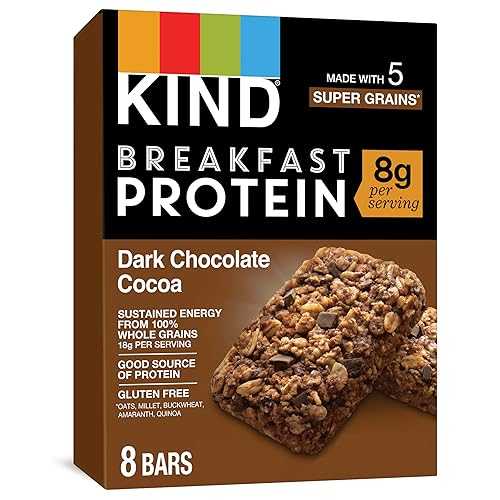KIND Breakfast Protein Bars, Dark Chocolate Cocoa, Healthy Snacks, Gluten Free, 8g Protein, 32 Count