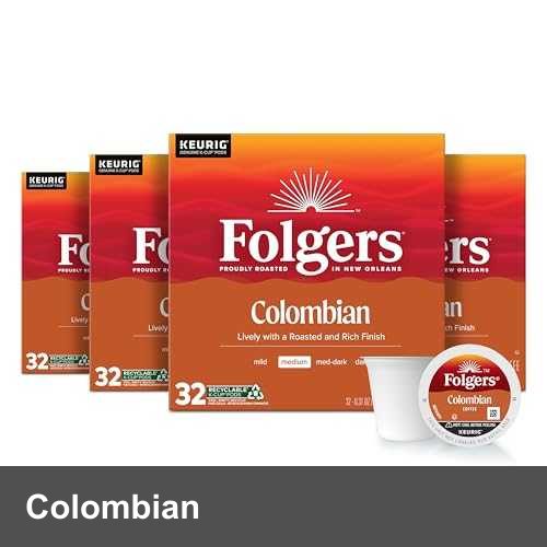 Folgers Colombian Medium Roast Coffee, 128 Keurig K-Cup Pods