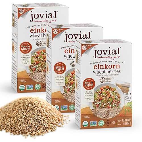 Jovial Einkorn 100% Organic Wheat Berries - Einkorn Berries, Organic Farro, High Protein, Non-GMO, USDA Certified, Lower Carb, Whole Grain, Product of Italy - 16 Oz, 3 Pack