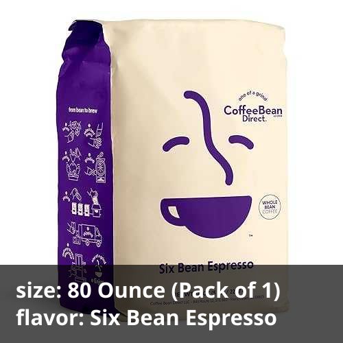 Coffee Bean Direct Six Bean Espresso, Whole Bean Coffee, Dark Roast, 5 Pound Bag (Pack of 1)