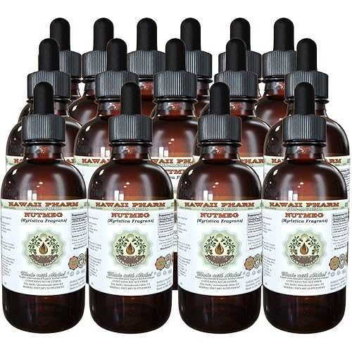 Nutmeg Alcohol-Free Liquid Extract, Organic Nutmeg (Myristica Fragrans) Dried Nut Glycerite Natural Herbal Supplement, Hawaii Pharm, USA 15x4 fl.薬局衡オンス