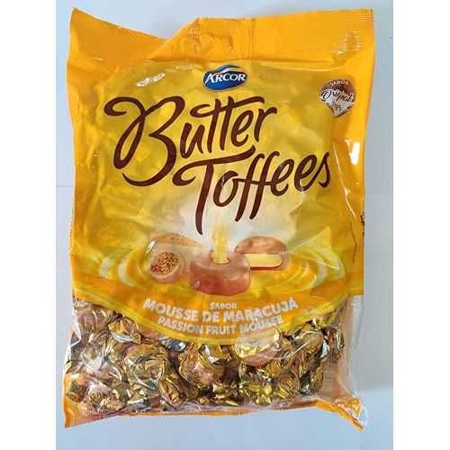 ARCOR Bala Butter Toffees Mousse de Maracuja/パッションフルーツムース 600 gr.- ブラジル連邦共和国産。 ARCOR Bala Butter Toffees Mousse de Maracuja/Passion Fruit Mousse 600 gr.- Product of Brasil.