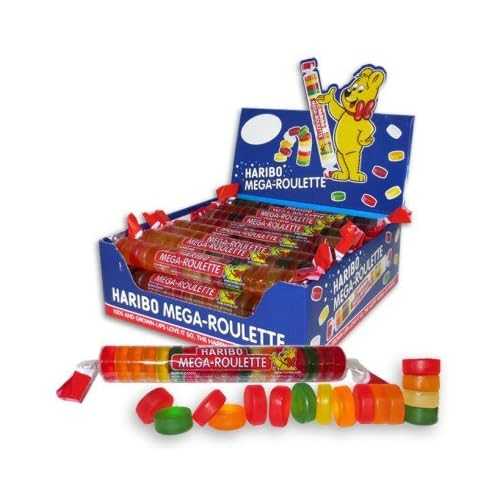 Haribo グミ ルーネットボール、メガルーレット、1.59 薬局衡オンス 渦巻形(24個入り口・入口) Haribo Gummi Roulettes, Mega-Roulette, 1.59 薬局衡オンス. Roll (Pack of 24)